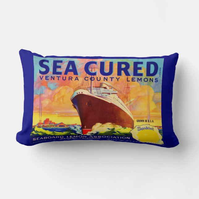 Sea-Cured brand lemons crate label print Lumbar Cushion (Front)