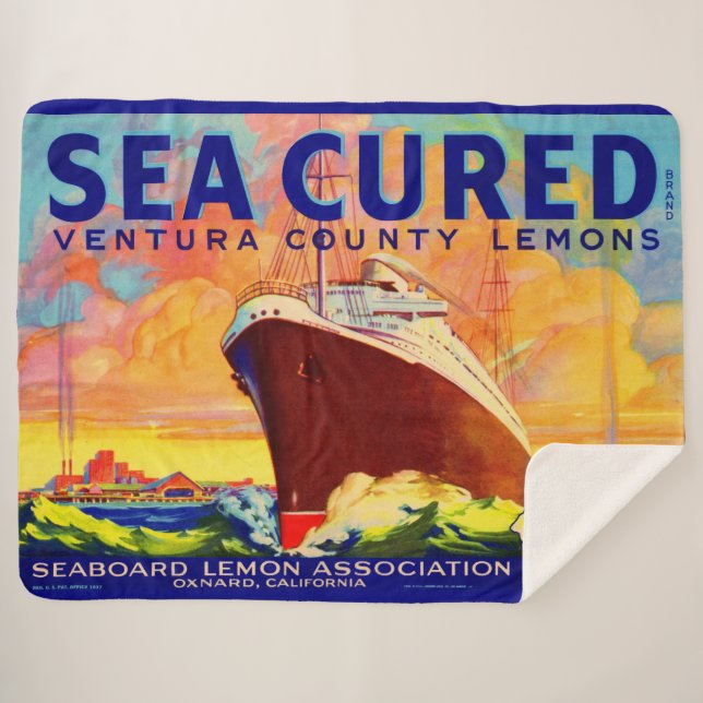 Sea-Cured brand lemons crate label print Sherpa Blanket (Front (Horizontal))