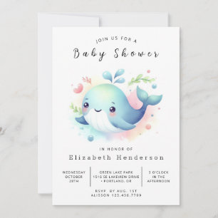 Sea Digital Whale Baby Shower  Invitation
