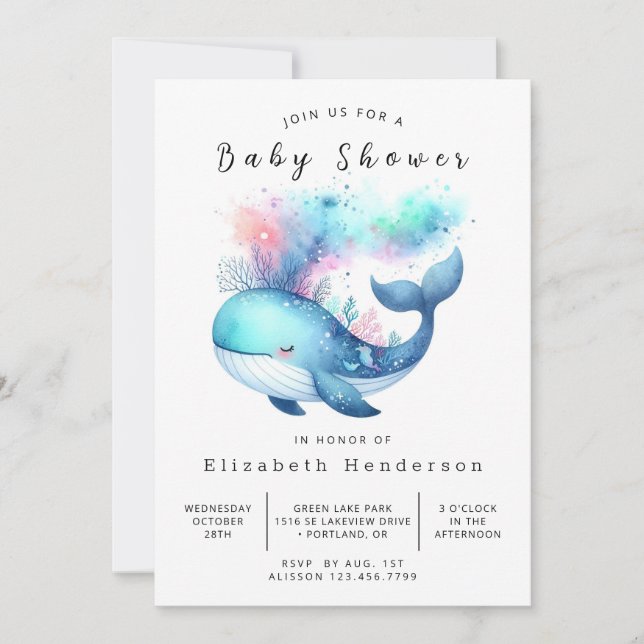 Sea Digital Whale Baby Shower Invitation (Front)