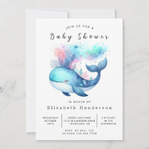 Sea Digital Whale Baby Shower Invitation