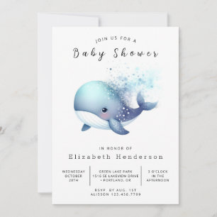 Sea Digital Whale Baby Shower Invitation
