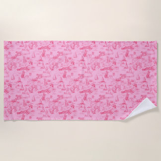 Sea Dog Toile Pink  Beach Towel