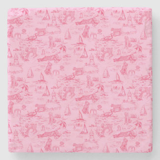 Sea Dog Toile Pink  Stone Coaster