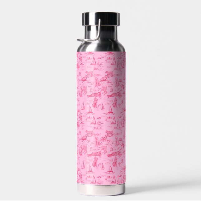 Sea Dog Toile Pink  Water Bottle (Right)