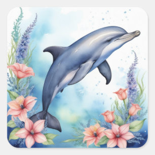 Sea Dolphin Square Sticker