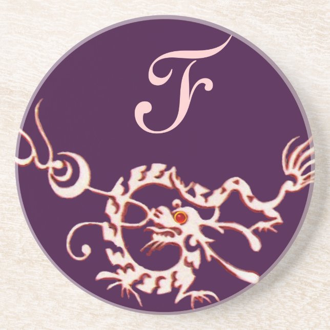 SEA DRAGON 2 MONOGRAM pink purple Coaster (Front)