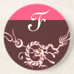 SEA DRAGON 2 MONOGRAM pink purple Coaster