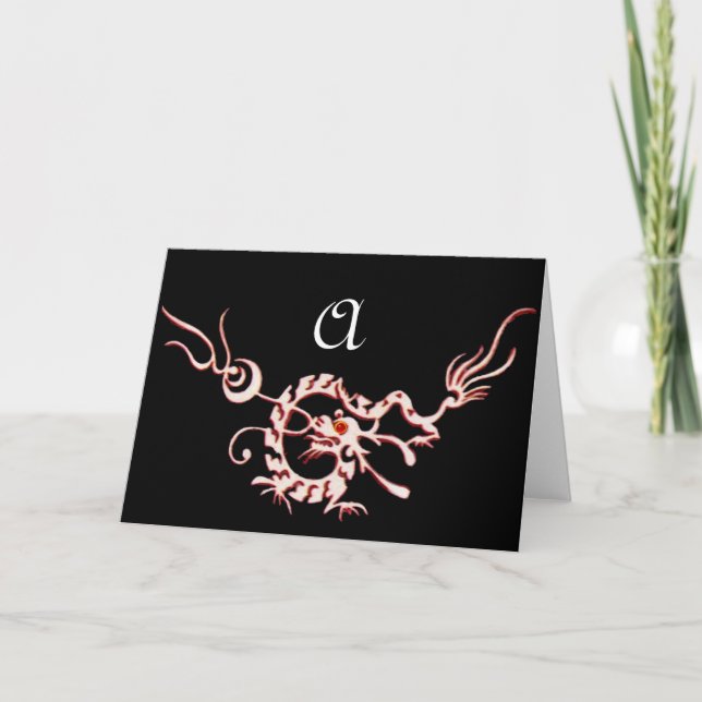 SEA DRAGON 2 MONOGRAM ,red black white Note Card (Front)