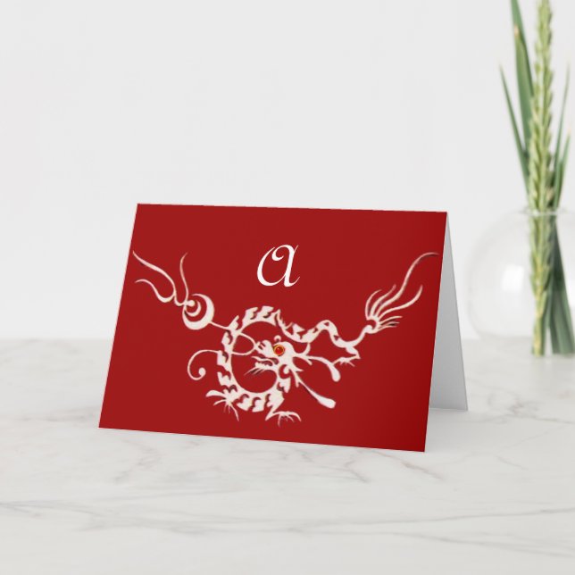 SEA DRAGON 2 MONOGRAM ,red white Note Card (Front)