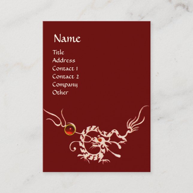 SEA DRAGON 2 RUBY MONOGRAM  black and white red Business Card (Front)