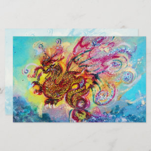 SEA DRAGON AMONG WAVES Fantasy Pink Blue Stationery