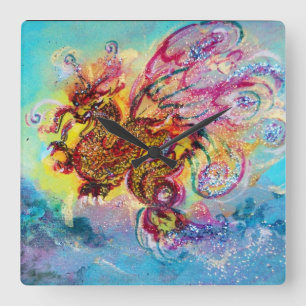 SEA DRAGON AND BLUE WAVES Fantasy Square Wall Clock
