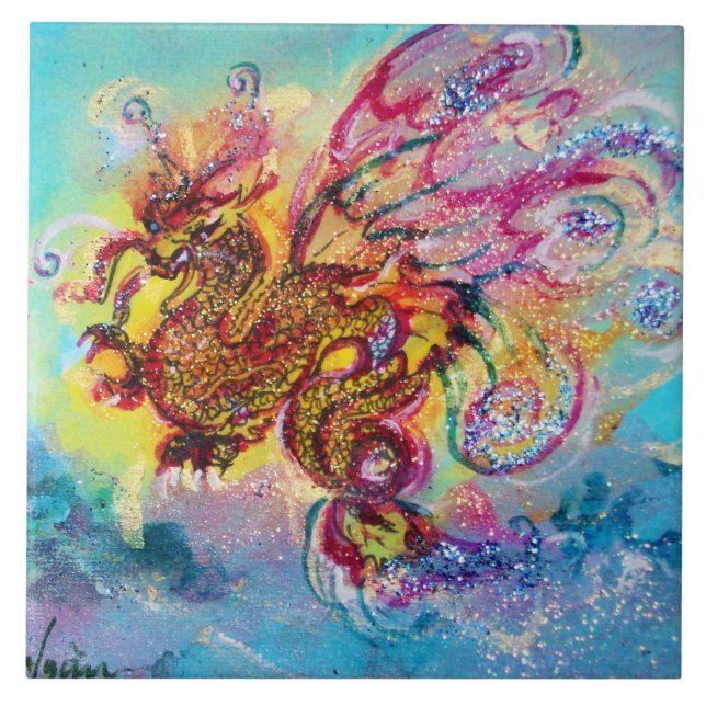 SEA DRAGON Aqua Blue Fantasy Ceramic Tile (Front)
