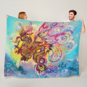 SEA DRAGON Aqua Blue Fantasy Fleece Blanket