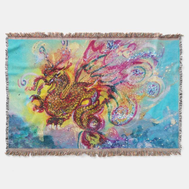 SEA DRAGON Aqua Blue Fantasy Throw Blanket (Front)