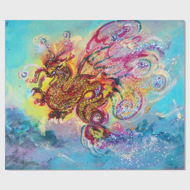 SEA DRAGON Aqua Blue Fantasy Wrapping Paper (Flat)