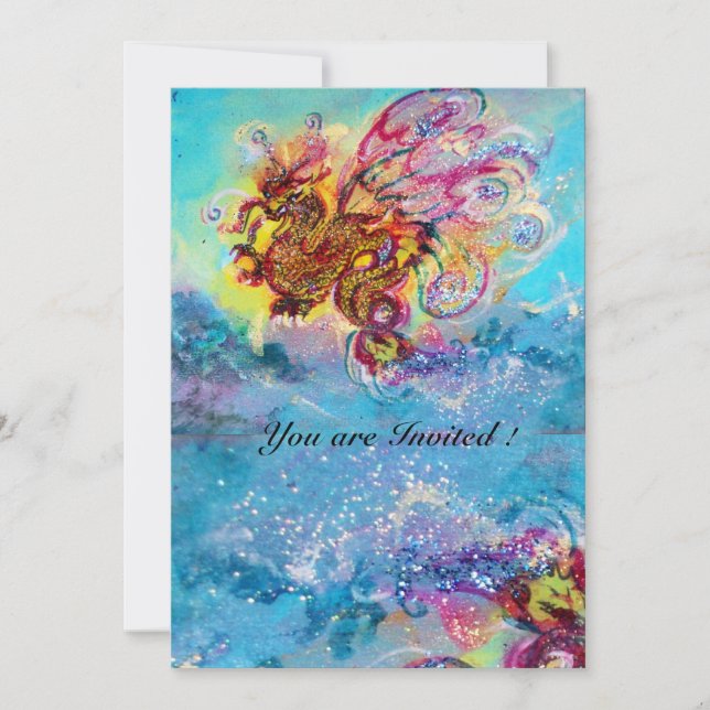 SEA DRAGON blue violet purple black yellow Invitation (Front)