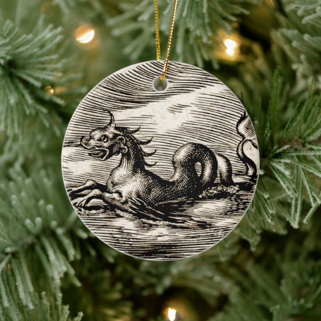 Sea Dragon from 16th Century World Map Ceramic Ornament (Tree)