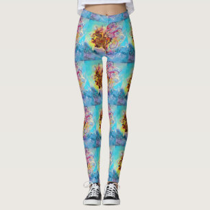 SEA DRAGON in Blue Gold Yellow Pink Fantasy Leggings