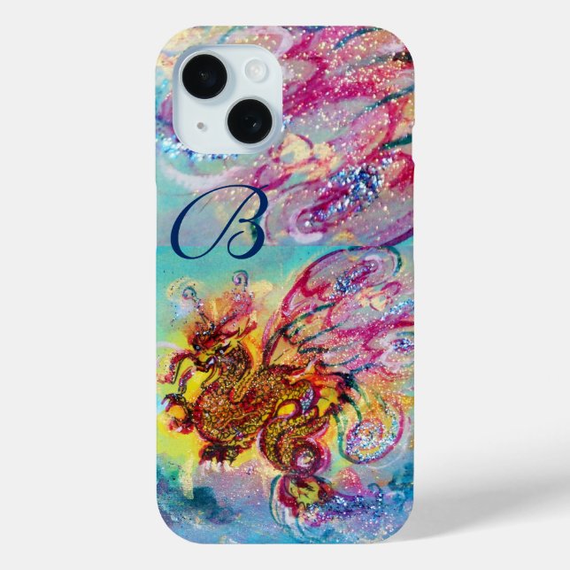 SEA DRAGON IN GOLD BLUE SPARKLES MONOGRAM Case-Mate iPhone CASE (Back)