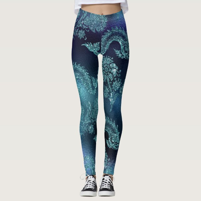 Sea Dragon Monster Blue Turquoise Leggings (Front)