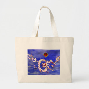 SEA DRAGON RUBY, black and white red Large Tote Bag