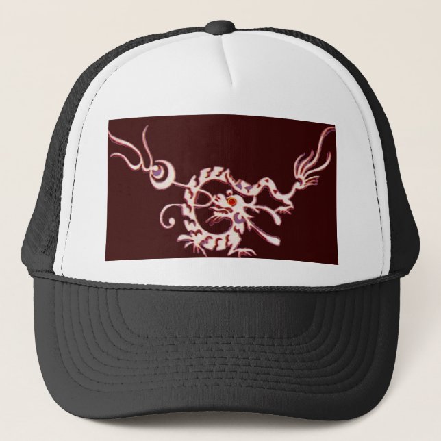 SEA DRAGON RUBY, black and white red Trucker Hat (Front)