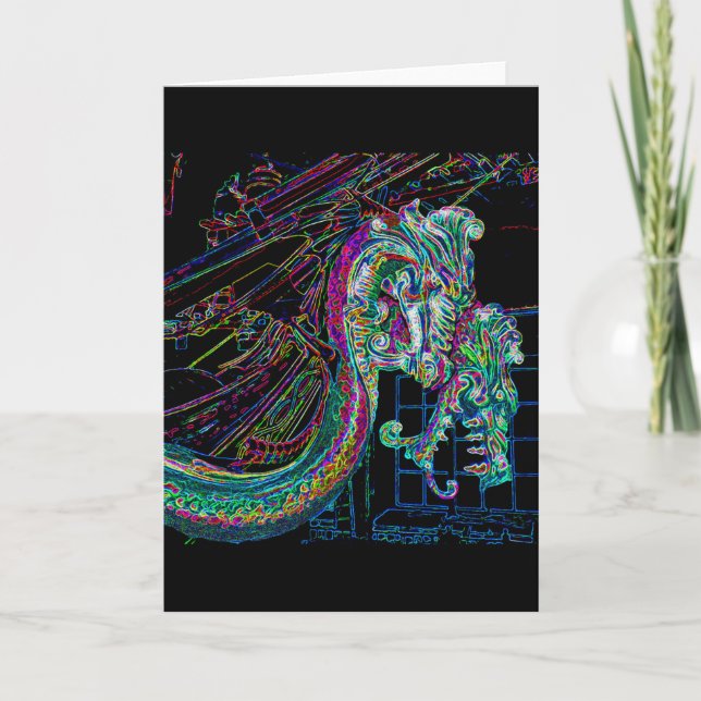 Sea Dragons Line Drawing Card (Front)