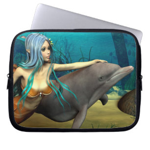 Sea Elf Mermaid and Dolphin Fantasy Art Laptop Sleeve