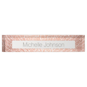 Sea Fan Coral Pattern Faux Rose Gold Nameplate