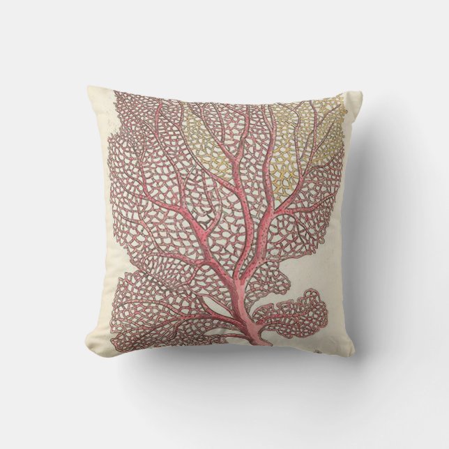 Sea Fan, Coral Pink Nautical Throw Pillow (Front)