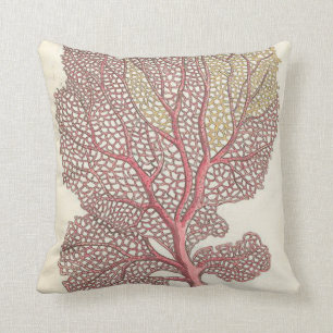 Sea Fan, Coral Pink Nautical Throw Pillow