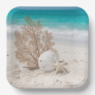 Sea Fan With Sand Dollar and Starfish Paper Plate