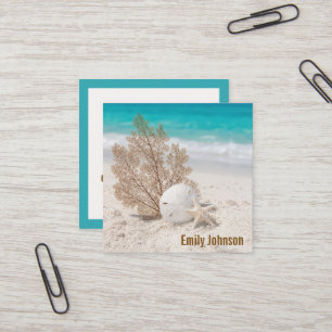 Sea Fan With Sand Dollar and Starfish Square Business Card
