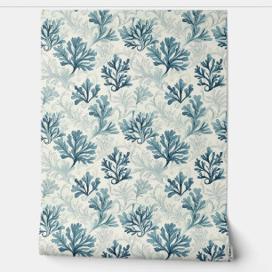Sea Fern Whispers Petite – Teal, White, Blue Wallpaper