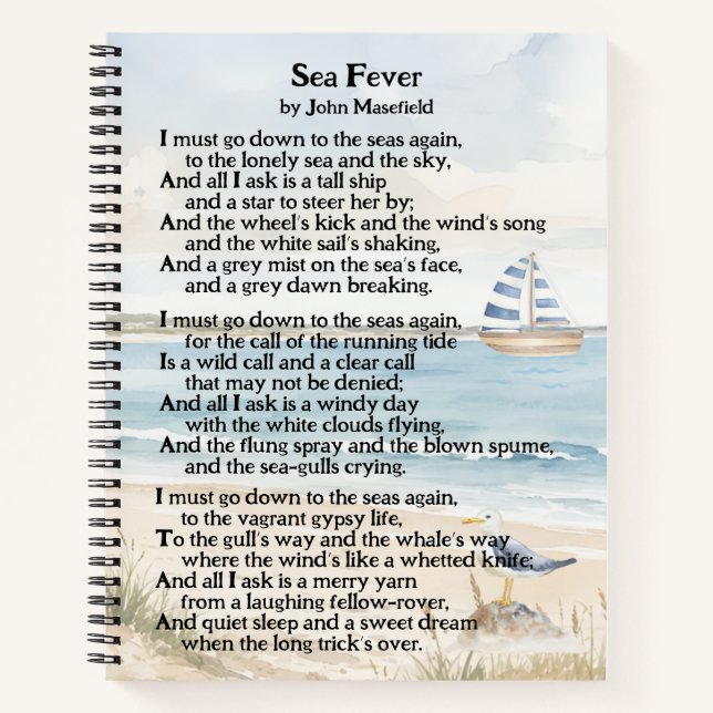Sea Fever John Masefield Nautical Poem Notebook (Front)