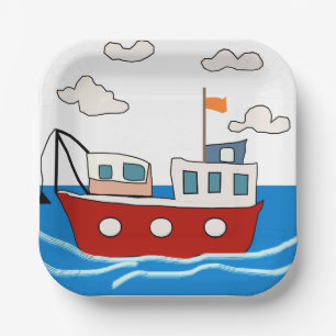 sea fishing boat paper plate