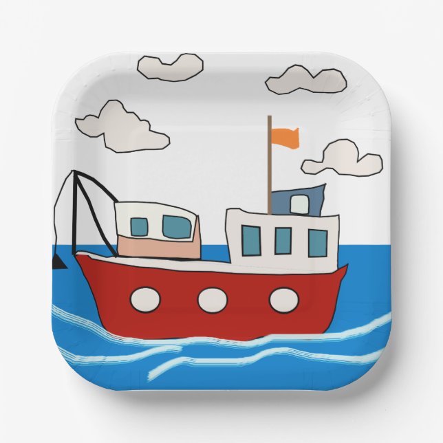 sea ​​fishing boat paper plate (Front)