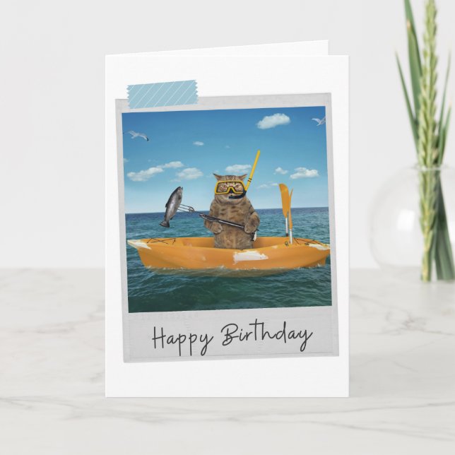 Sea Fishing Cat Funny Birthday Card (Front)