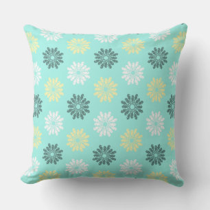 Sea Flowers Aqua Throw Pillow