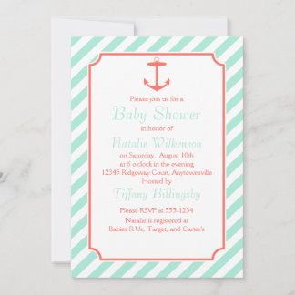 Sea Foam and Coral Anchor Silhouette Invitation