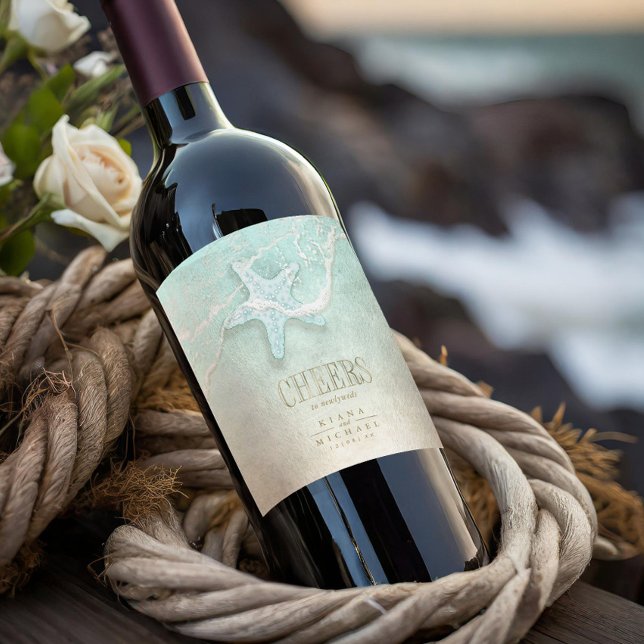 Sea Foam Beach Wedding Cheers ID837 Wine Label (Creator Uploaded)