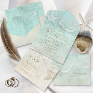 Sea Foam Beach Wedding ID837 All In One Invitation