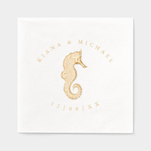 Sea Foam Beach Wedding Seahorse ID837 Foil Napkins