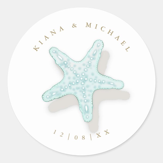 Sea Foam Beach Wedding Starfish ID837  Classic Round Sticker (Front)