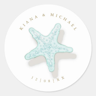 Sea Foam Beach Wedding Starfish ID837  Classic Round Sticker