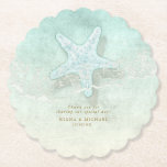 Sea Foam Beach Wedding Starfish ID837 Paper Coaster<br><div class="desc">A watercolor texture in the soft shades of sea and sand is the background for marine elements such as starfish and seashells that are enhanced with waves of sea foam to create the pieces of this wedding suite. The wedding paper coaster shown here features the above starfish and effects plus...</div>