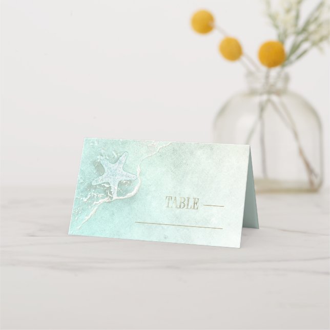 Sea Foam Beach Wedding Starfish ID837 Place Card (Front)