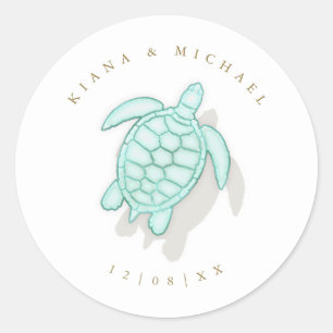 Sea Foam Beach Wedding Turtle ID837 Classic Round Sticker